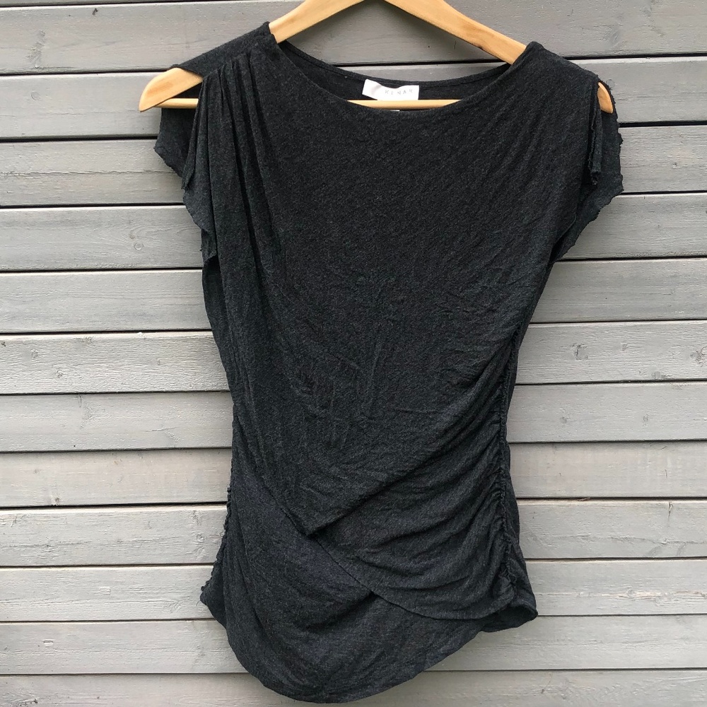 Kenar Heather Grey Layered Ruched Tee